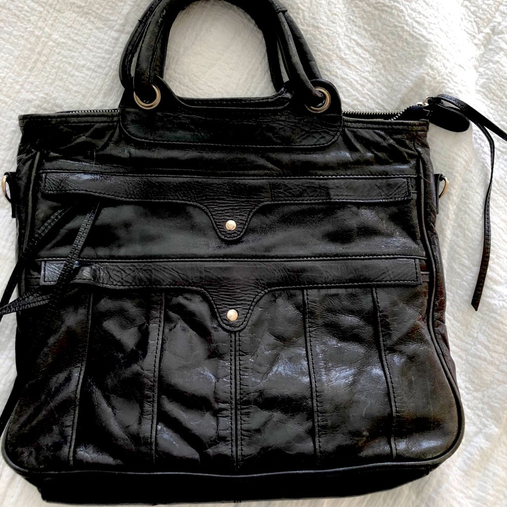 Black leather tote